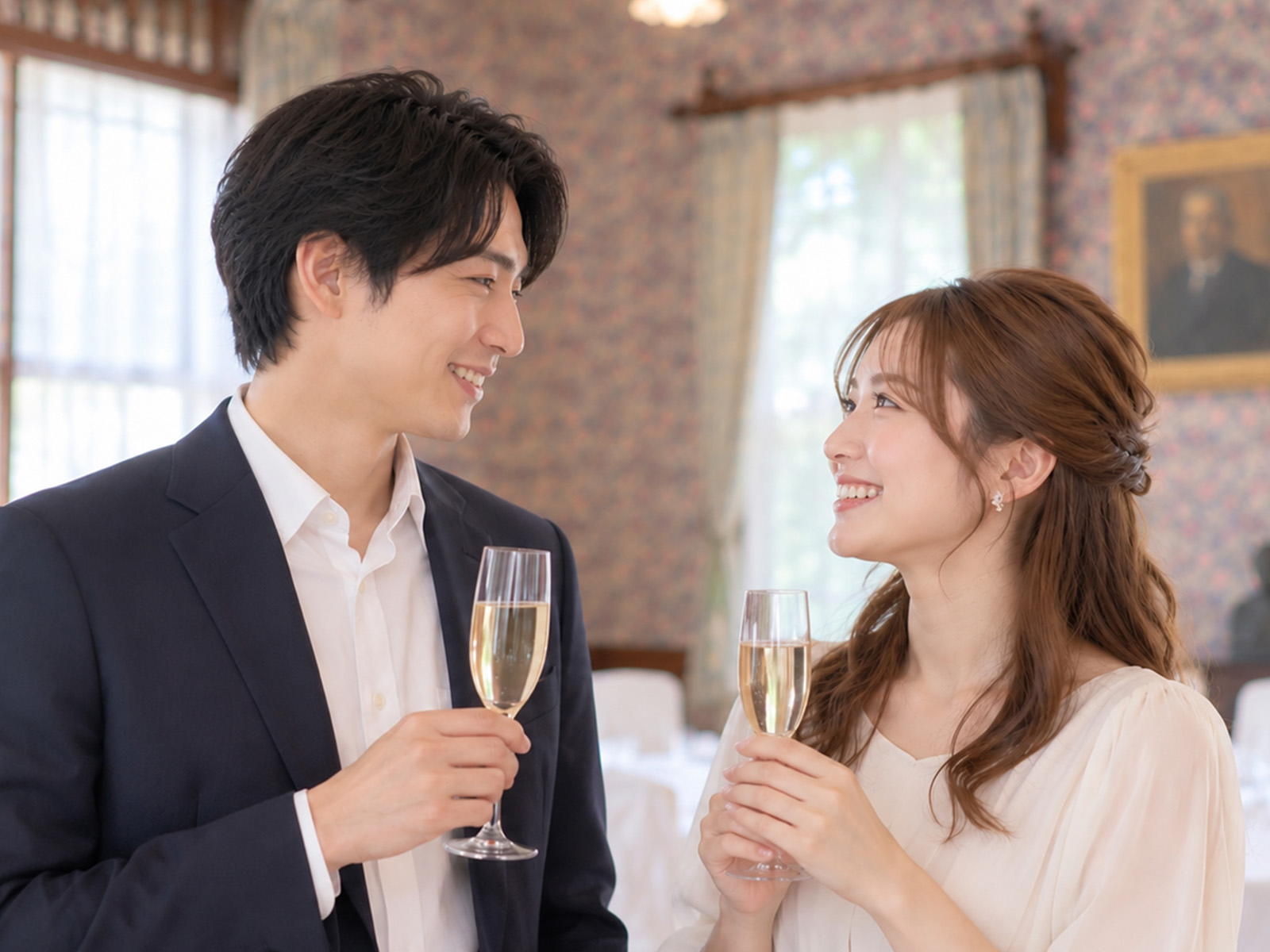 豊門公園を歩きながら会話する男女